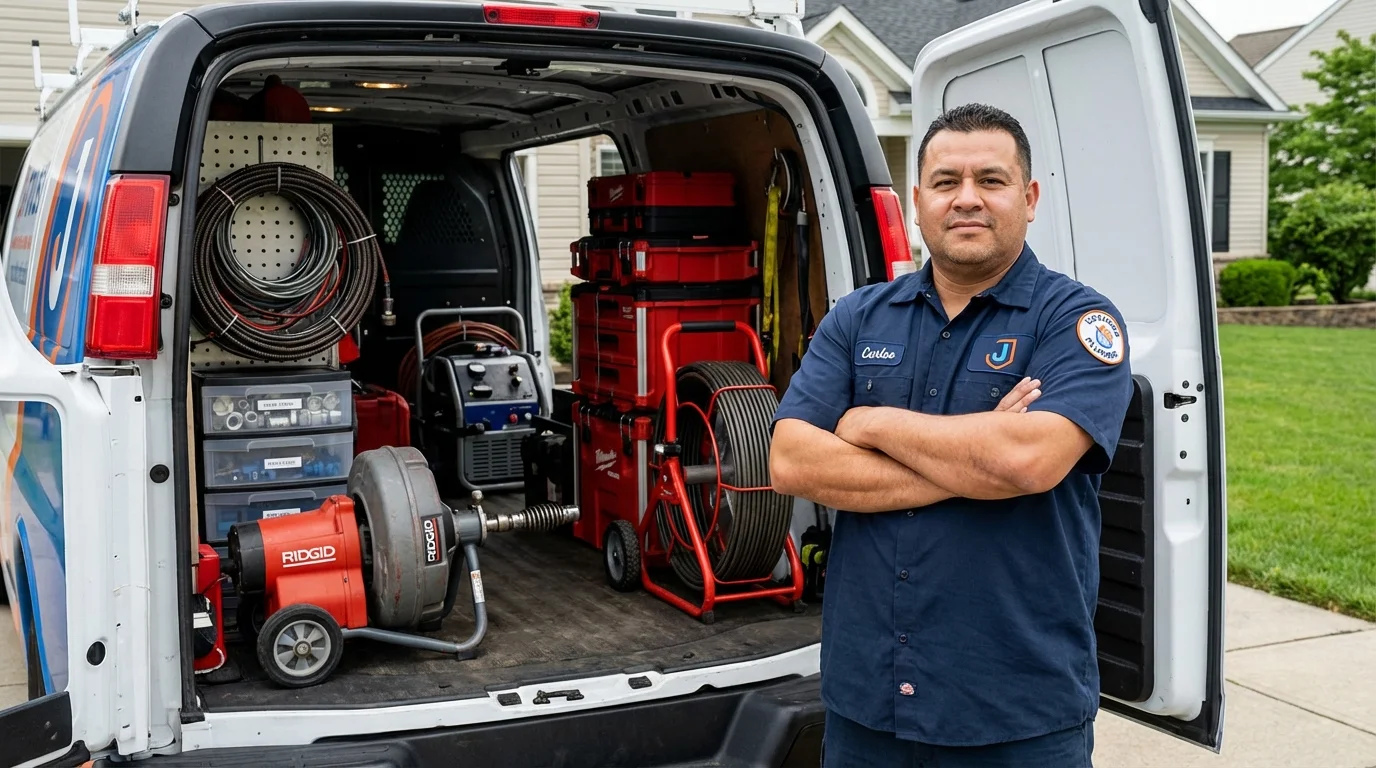 Professional drain cleaning equipment and Johns Plumbing LLC plumber in West Rutland