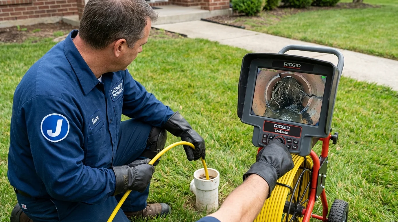 Sewer camera inspection being performed by Johns Plumbing LLC in West Rutland