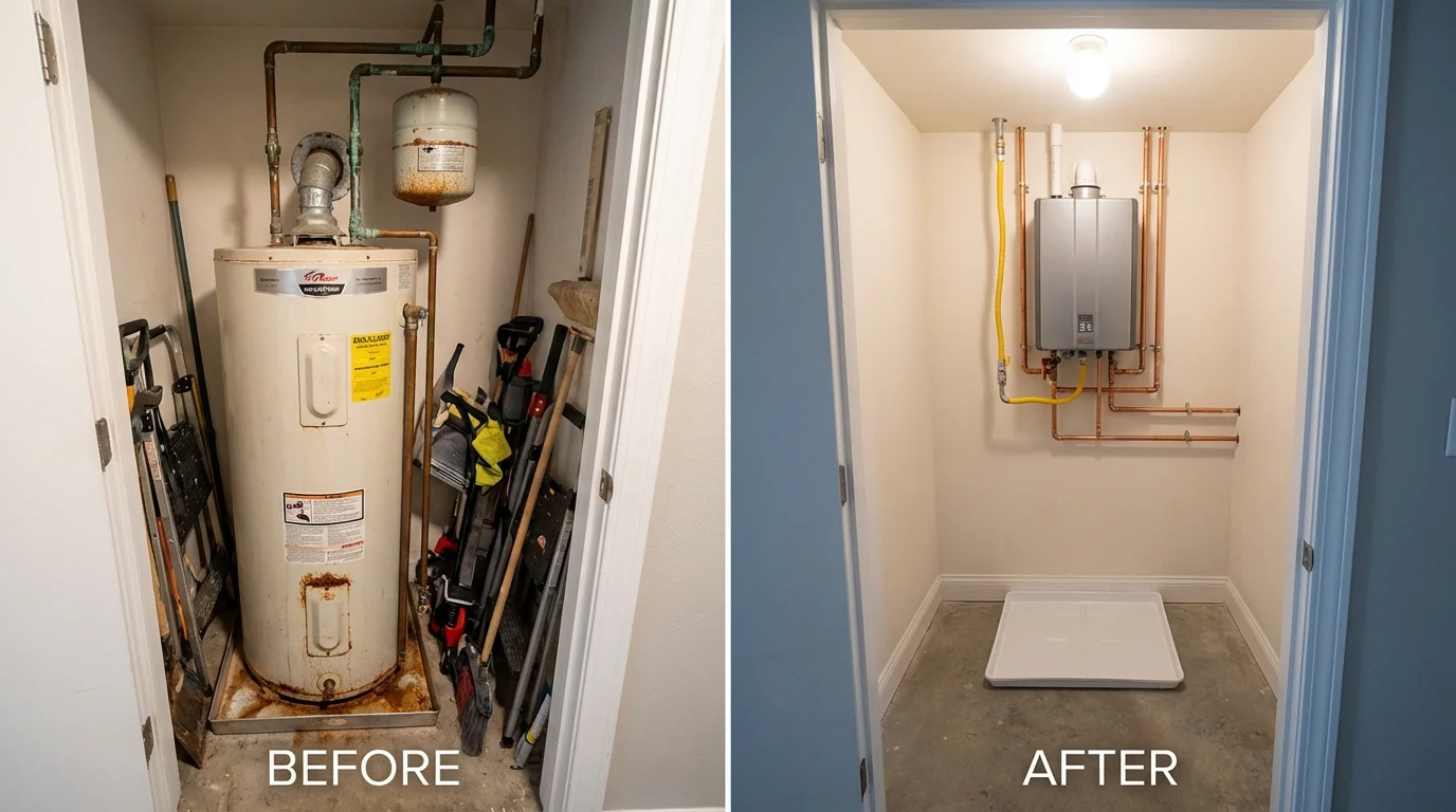 Tank water heater versus wall-mounted tankless unit comparison for West Rutland, VT homeowners