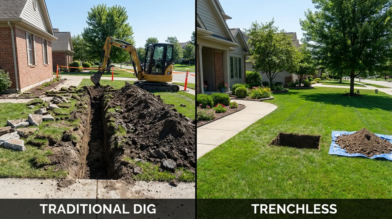 Trenchless sewer repair with minimal yard damage versus traditional excavation in West Rutland, VT